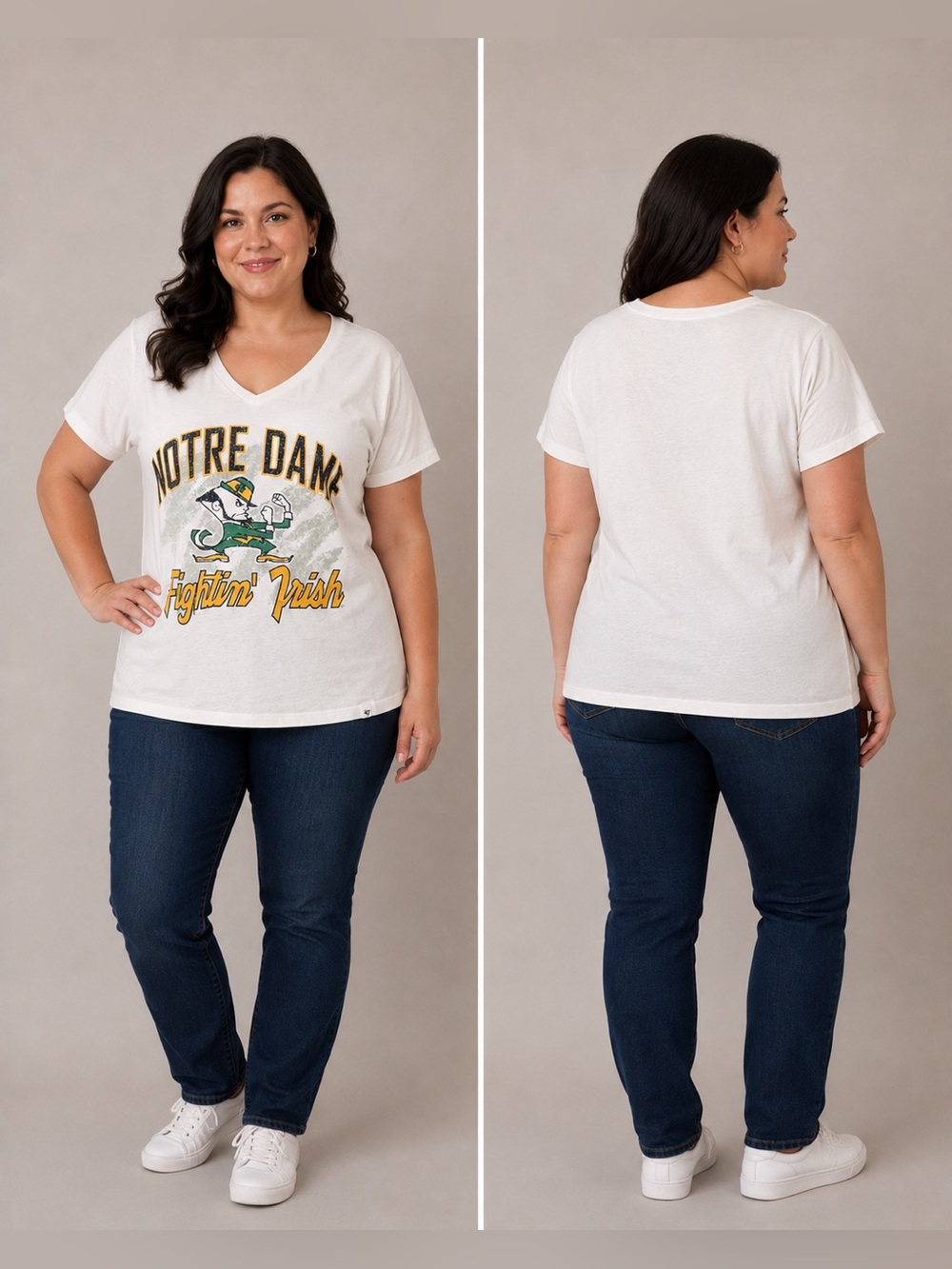 Notre Dame Fightin' Irish V-Neck Short Sleeve Tee - White